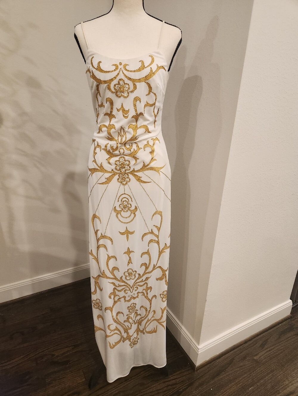 Georgiou Vintage White Maxi Dress with Gold Embroidered Detail